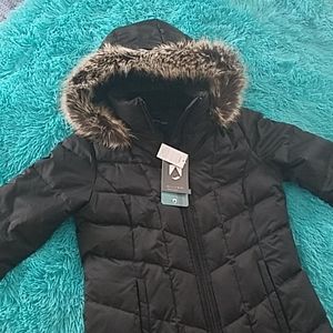 Brand new lands end black winter fur coat